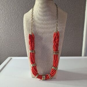 Vintage Coral Colored Glass Beaded Necklace